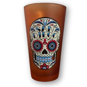 San Diego Dia De Los Muertos Frosted Orange Sugar Skull Beer/Drink Pint Glass